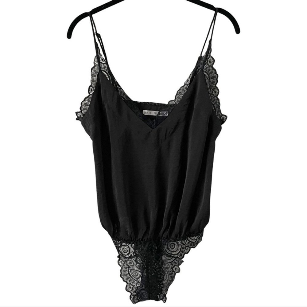 Black Lace Trimmed Camisole Bodysuit Womens Small
